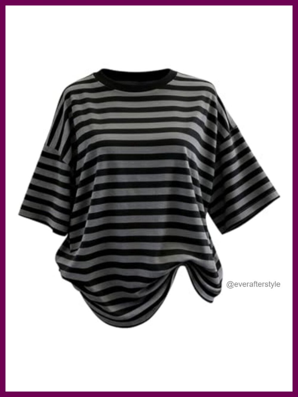 Oversized Striped Y2K Tee Short Sleeve Crew Neck Drop Shoulder Polyester Blend